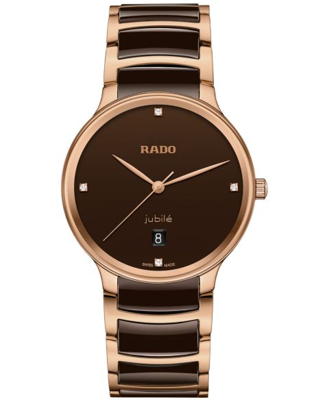 Часы Rado Unisex Swiss Centrix Diamond (1/20 ct. t.w.) Brown Ceramic & Rose Gold PVD Bracelet Watch 40mm