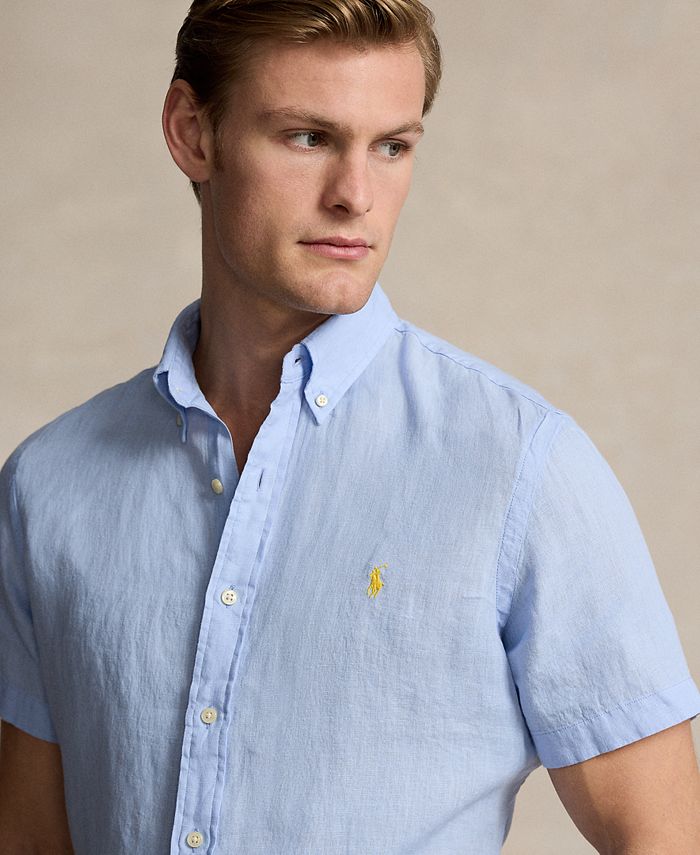 Ralph Lauren short sleeve linen button down shirt, men's size XL linen blue type Vintage Second Hand