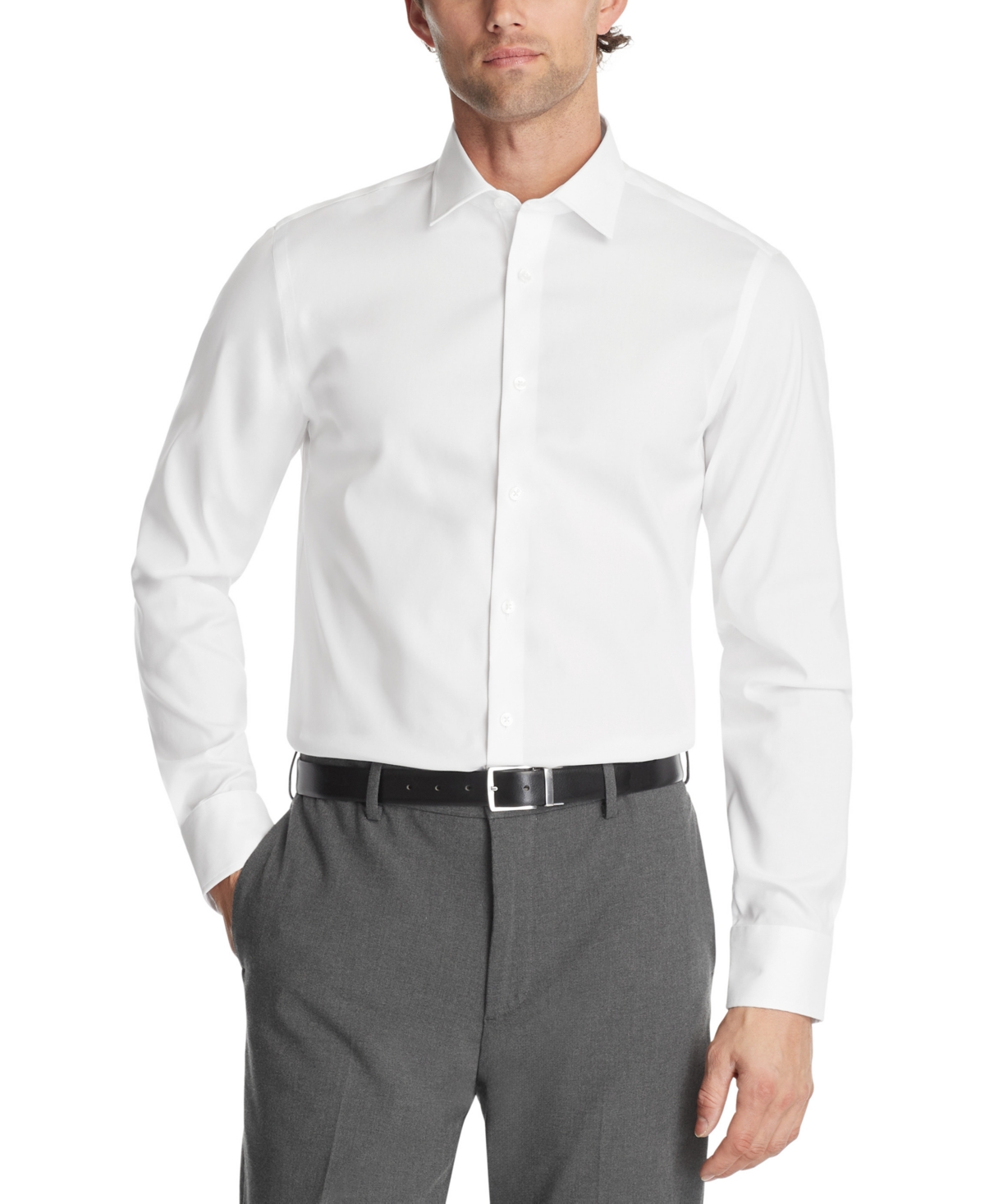 Shop Calvin Klein Men's Refined Cotton Stretch Regular Fit Dress Shirt In White