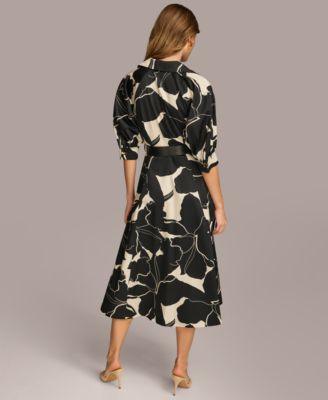 【Donna Karan New York】Printed Faux-Wrap Midi Dress Donna Karan New York Women's Printed Faux-Leather Belt Midi