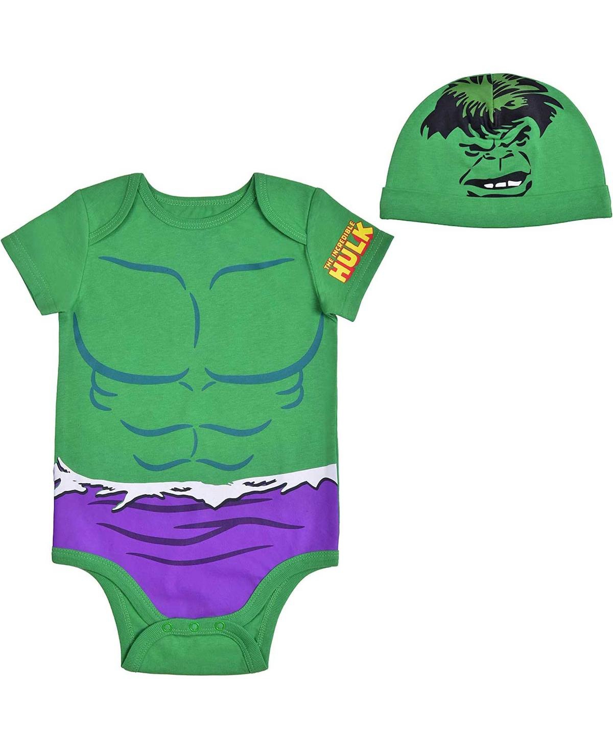 Shop Children's Apparel Network Baby Boys And Girls Green Hulk Bodysuit And Hat Set