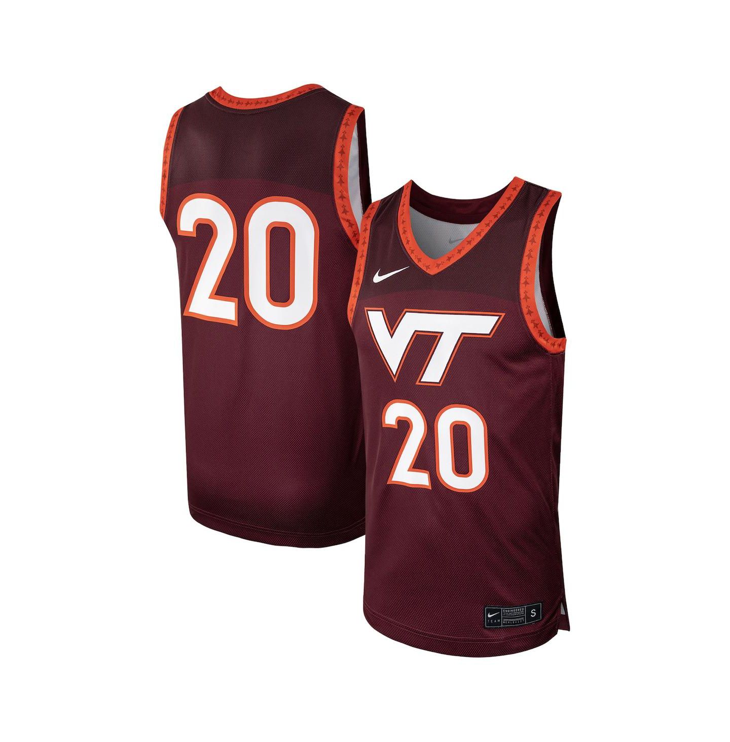 Мужской топ Nike #20 Maroon Virginia Tech Hokies Replica Basketball Jersey — фото 1