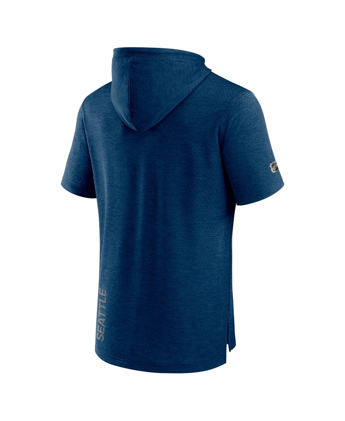 Men's FanaticsSeattle Kraken Authentic Pro Short Sleeve Pullover Hoodie - Heather Deep Sea Blue