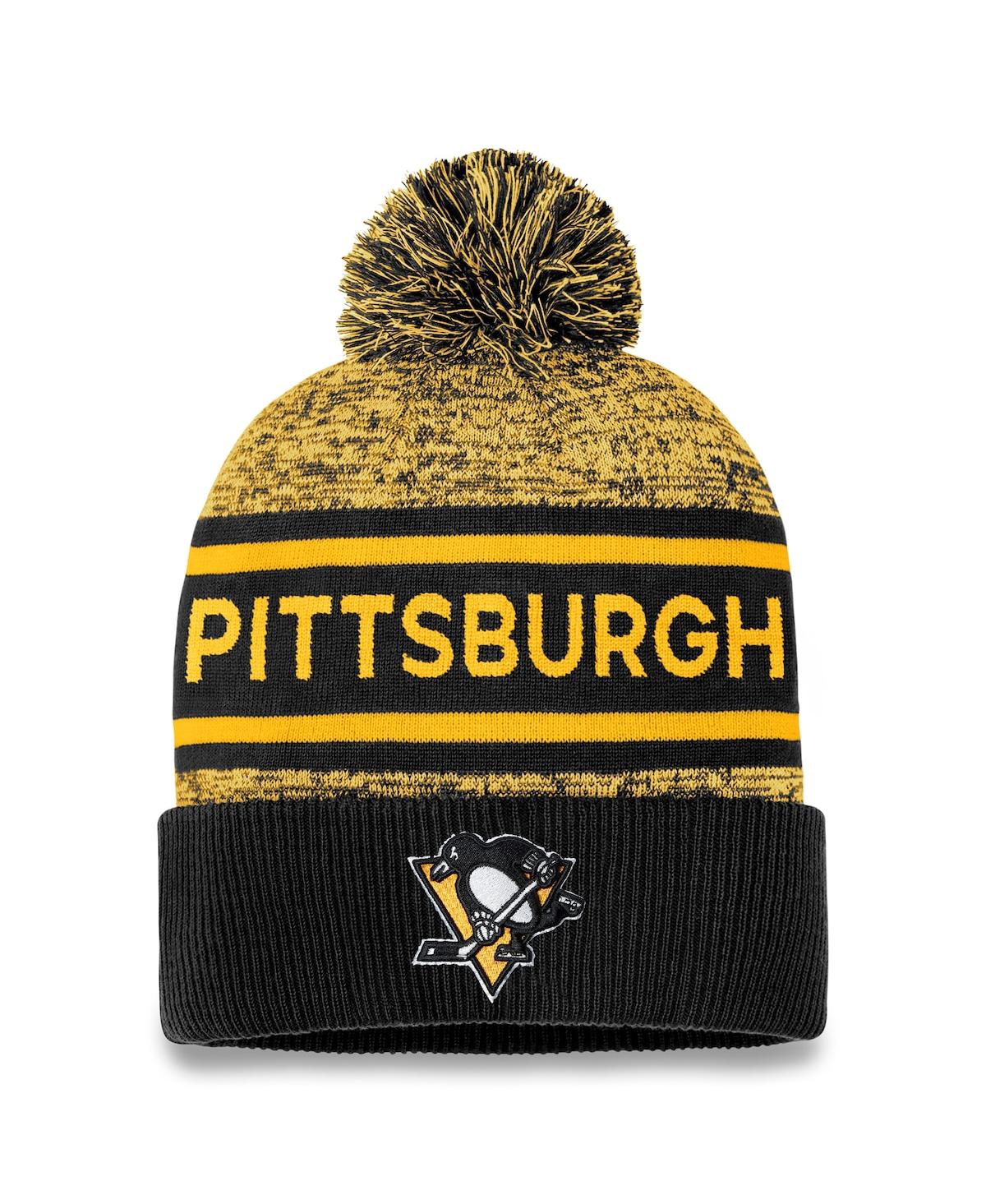 Shop Fanatics Men's  Black, Gold Pittsburgh Penguins Authentic Pro Cuffed Knit Hat With Pom In Black,gold