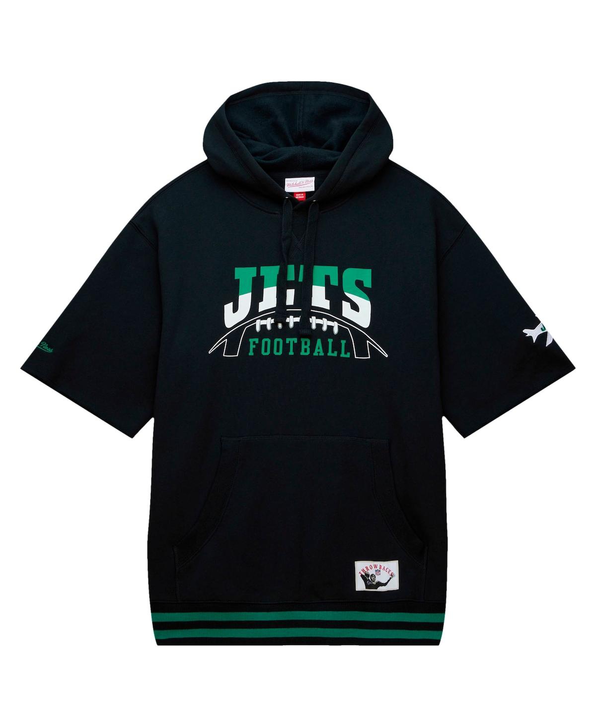 Mitchell & Ness Men's  Black New York Jets Pre-game Short Sleeve Pullover Hoodie In Black