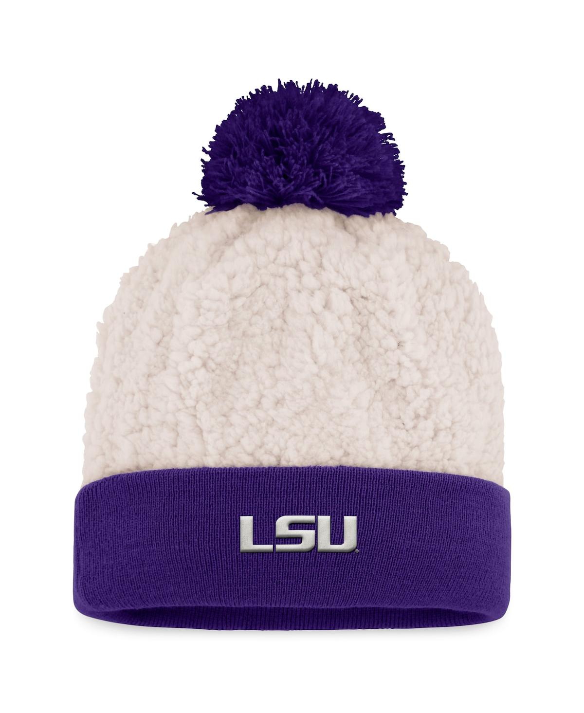 Top Of The World Women's  Cream Lsu Tigers Grace Sherpa Cuffed Knit Hat With Pom