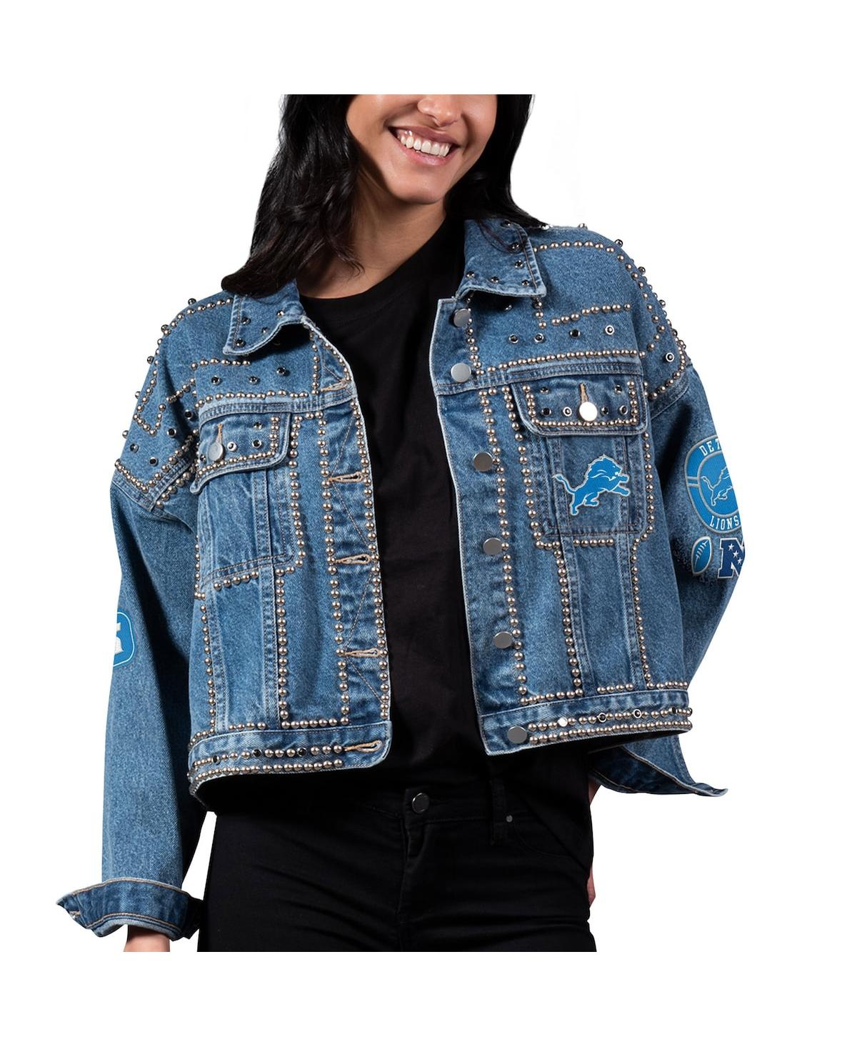 G-III 4HER BY CARL BANKS WOMEN'S G-III 4HER BY CARL BANKS DETROIT LIONS FIRST FINISH MEDIUM DENIM FULL-BUTTON JACKET