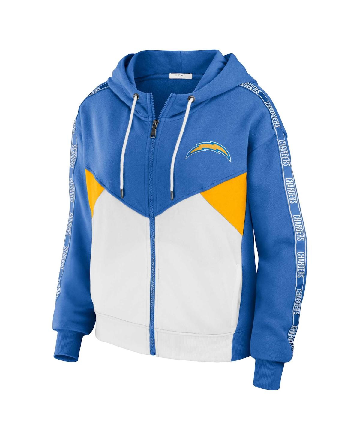 Women's Wear by Erin Andrews White Los Angeles Chargers Color Block Light Weight Modest Crop Full-Zip Hoodie - White