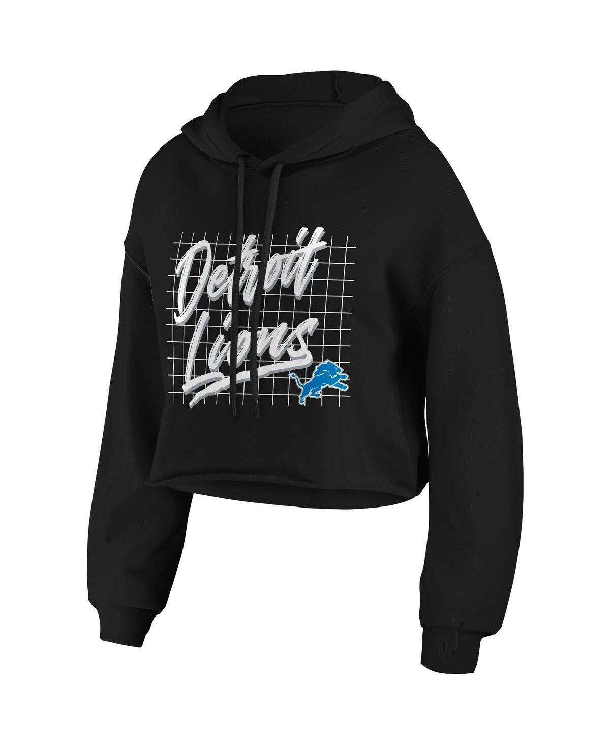 Wear By Erin Andrews Women's  Black Detroit Lions Domestic Cropped Pullover Hoodie In Black