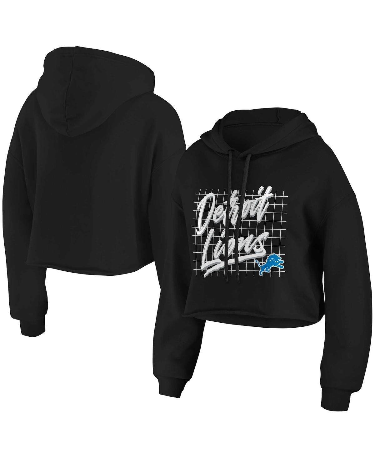 Wear By Erin Andrews Women's  Black Detroit Lions Domestic Cropped Pullover Hoodie In Black