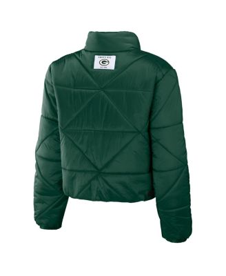 Women's Green Green Bay Packers Cropped Puffer Full-Zip Jacket
