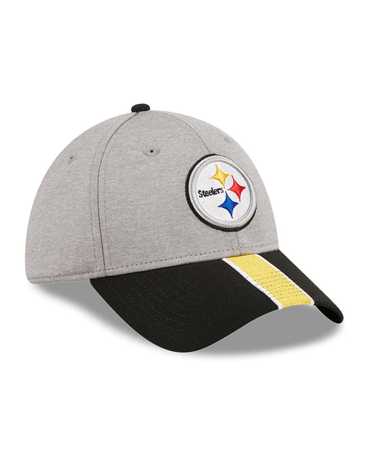 Men's New Era Black Pittsburgh Steelers Striped 39THIRTY Flex Hat - Black