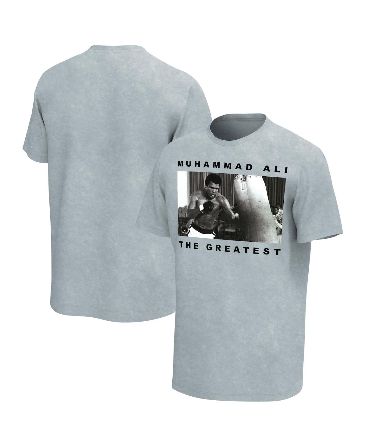 Men's Gray Distressed Muhammad Ali Fighting Photo Washed T-shirt - Gray