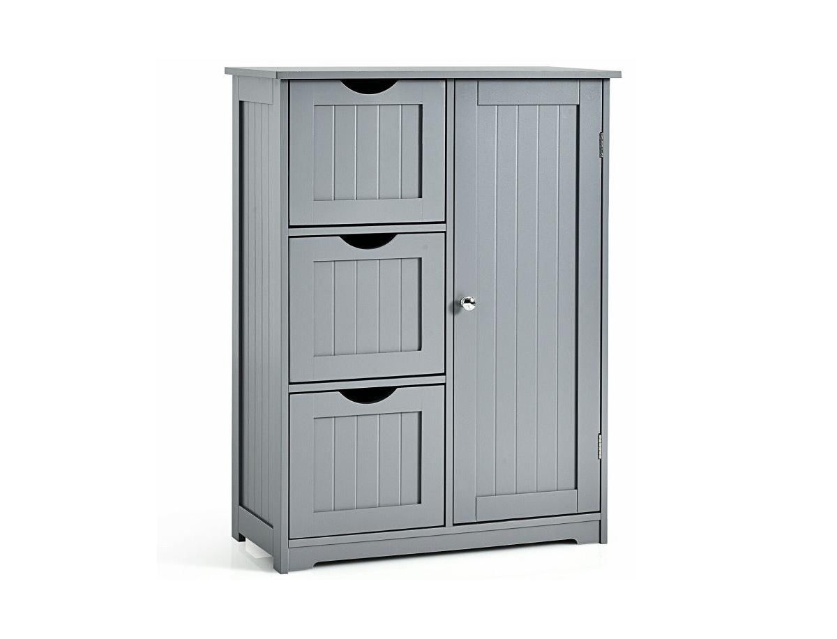 Bathroom Floor Cabinet Side Storage Cabinet with 3 Drawers and 1 Cupboard