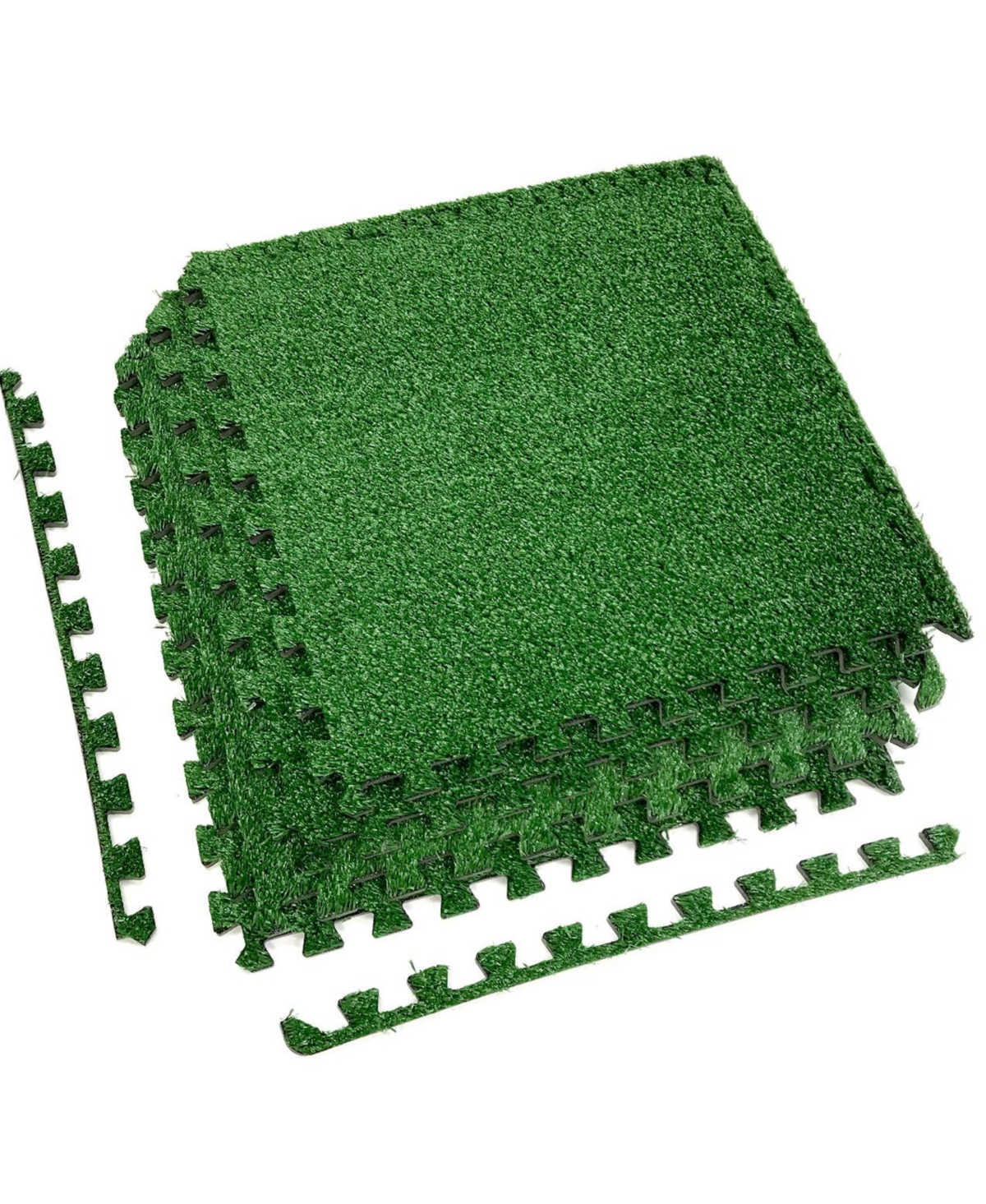 Interlocking Floor Mat Grass 12 Pieces and Borders - Green