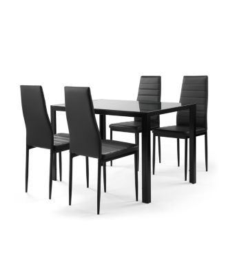  5-Piece Dining Set Glass Table, 4 Leather Chairs