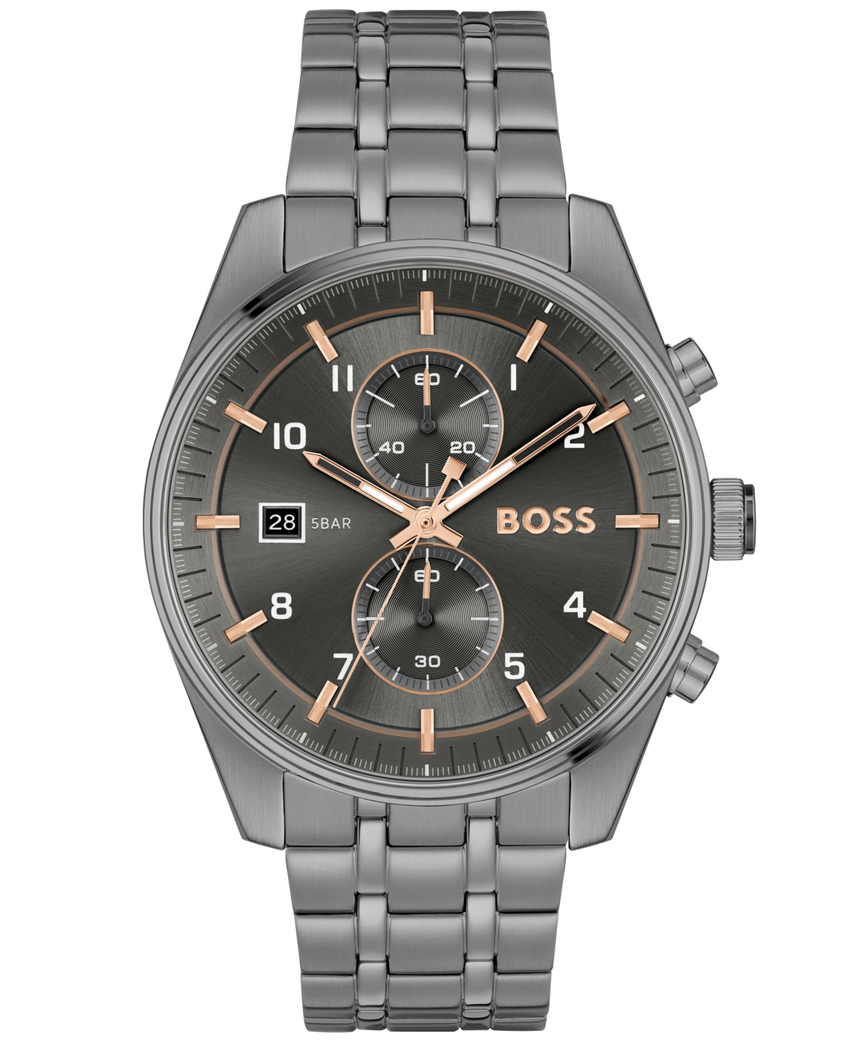 Shop Hugo Boss Men's Skytraveller Quartz Fashion Chrono Ionic Plated Gray Steel Watch 44mm