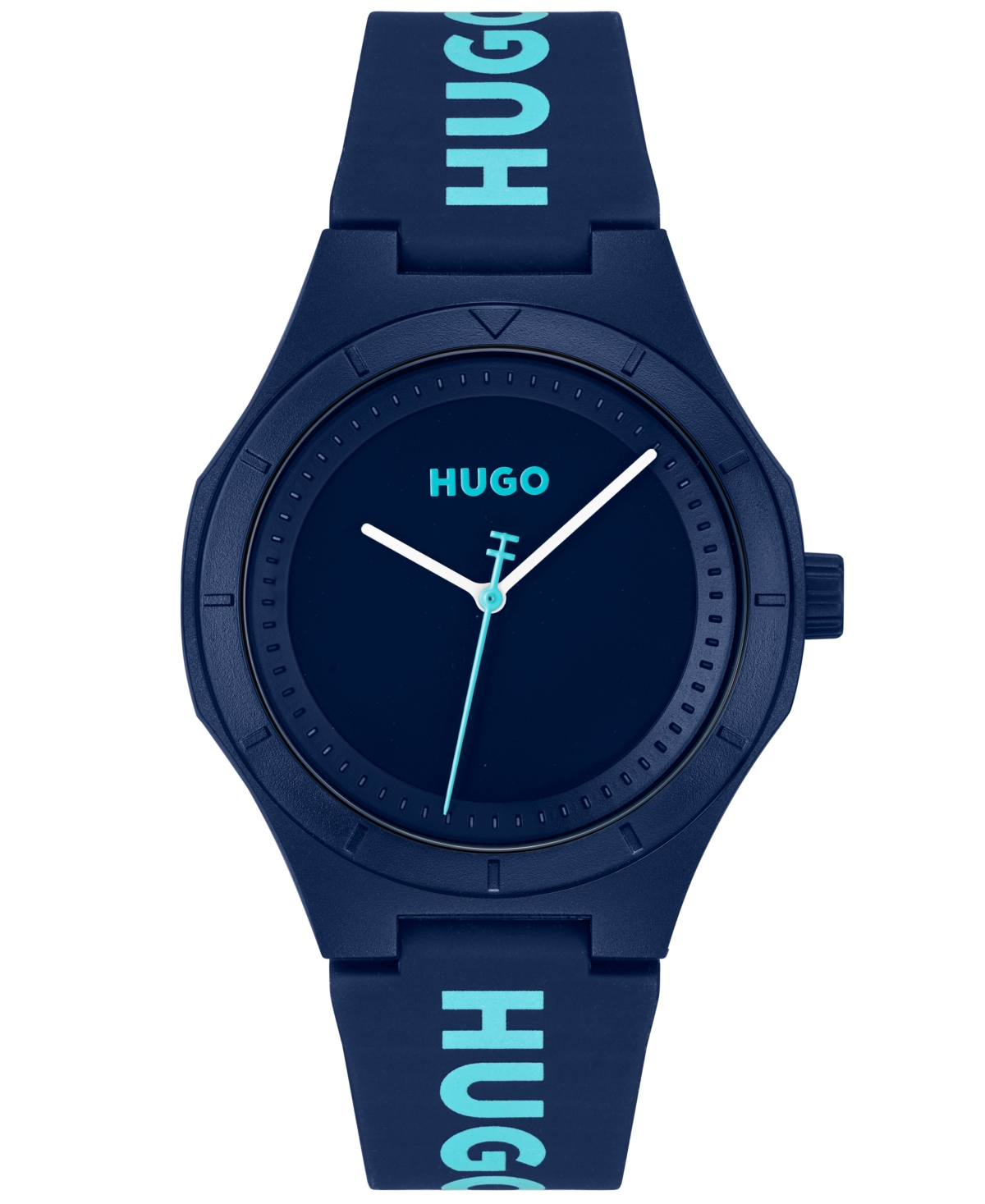 Shop Hugo Men's Lit For Him Quartz Blue Silicone Watch 42mm