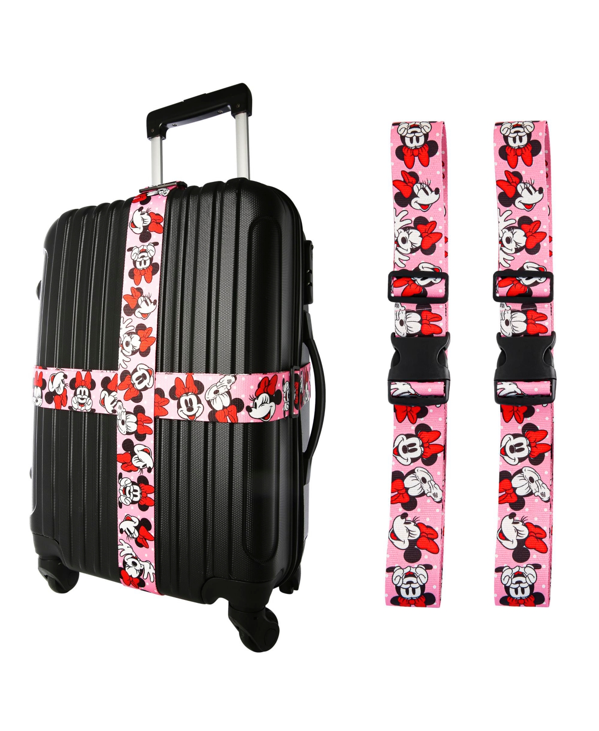 Minnie Mouse Luggage Strap 2-Piece Set Officially Licensed, Adjustable Luggage Straps from 30'' to 72'' - Pink, red