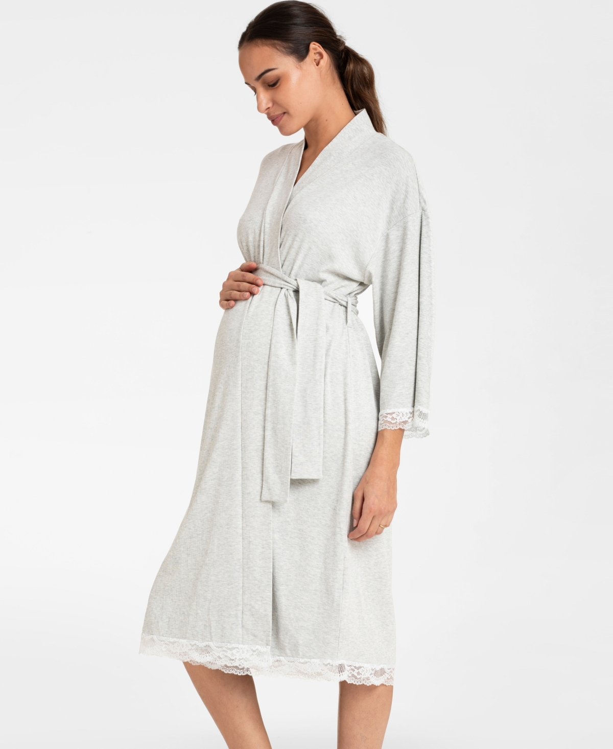 Seraphine Women's Maternity And Nursing Dressing Gown In Gray Marl