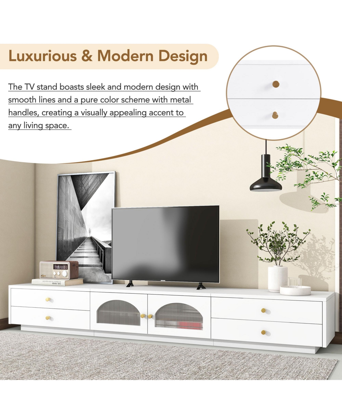 Streamdale Elegant Tv Stand for 90" TVs, Glass Doors