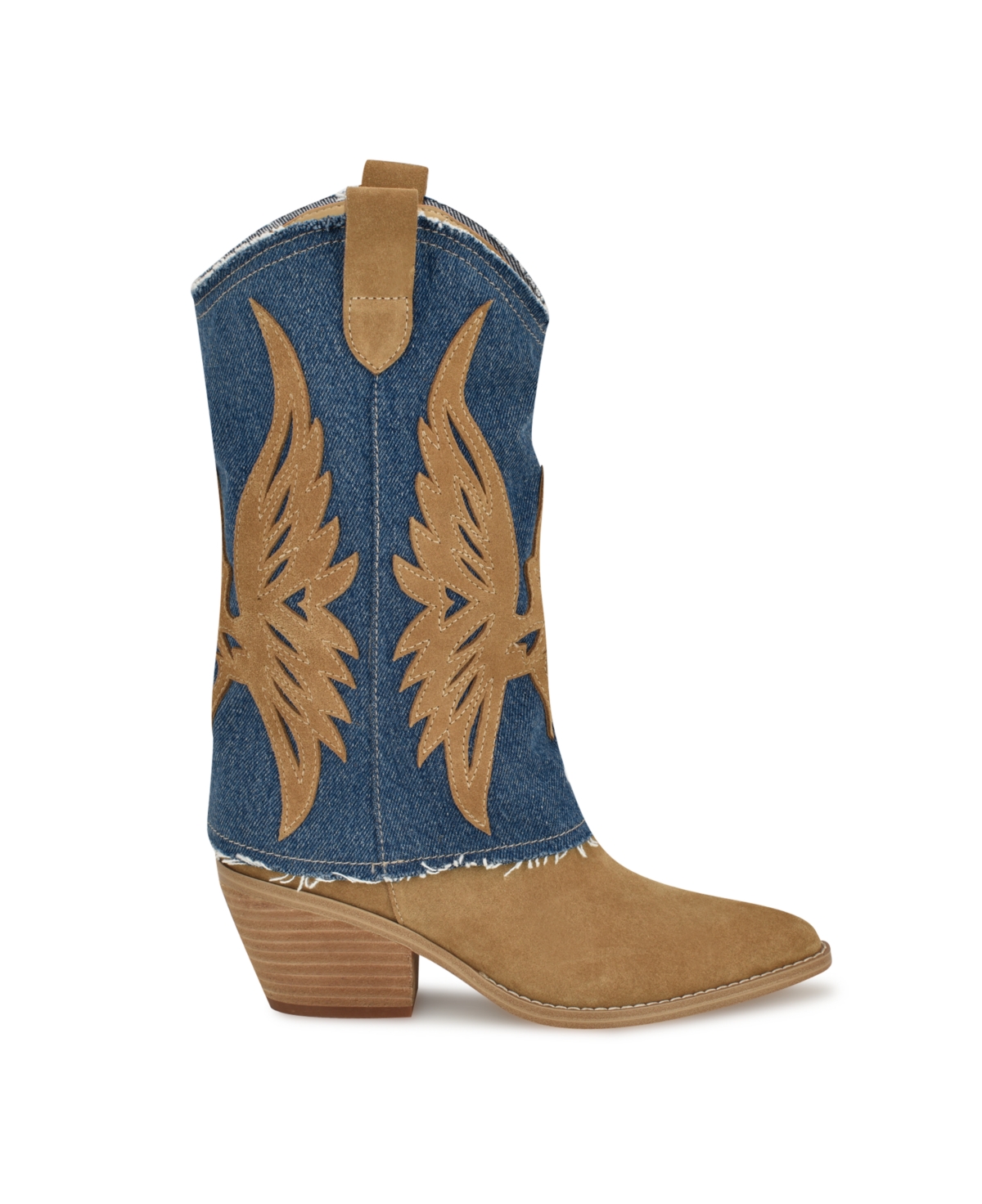 Nine West Women's Ringer Block Heel Pointy Toe Western Boots - Blue Denim- Suede, Textil