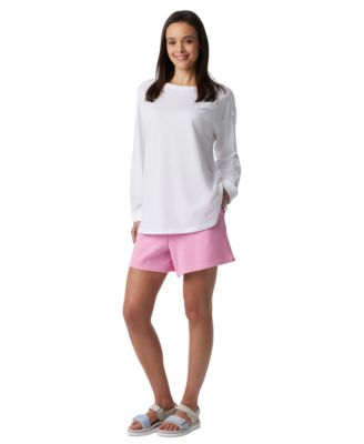 Womens Long Sleeve Crewneck Cotton Top Mid Rise French Terry Shorts