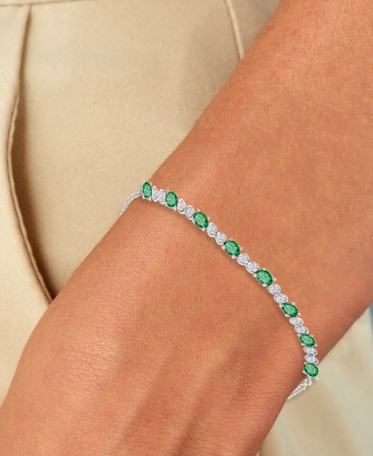 Cubic Zirconia Oval & Bezel Chain Link Bracelet