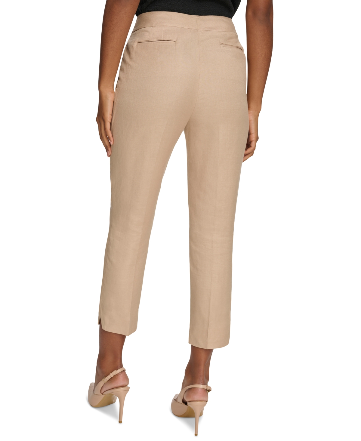 Shop Calvin Klein Petite Linen-blend Straight-leg Pants In Nomad