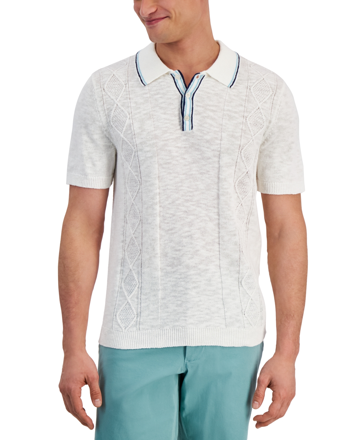 Men's Luxury Sweater Short-Sleeve Polo Shirt, Created for Macy's - Winter Ivory