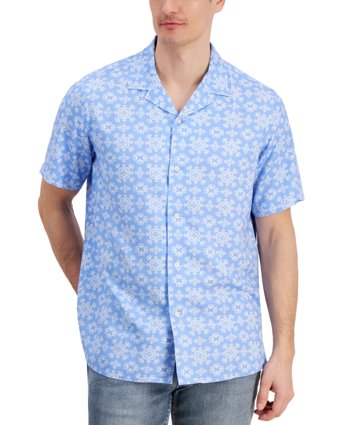Men's Colette Medallion-Print Resort Camp Shirt, Created for Macy's - Peri Glaze