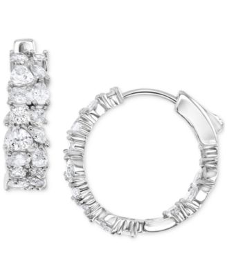 Macy's - Cubic Zirconia Mixed Cut Cluster Small Hoop Earrings, 0.75"
