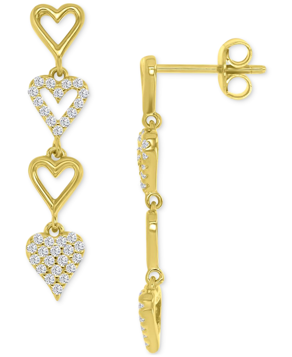 Shop Macy's Cubic Zirconia Pave & Polished Hearts Linear Drop Earrings In Gold
