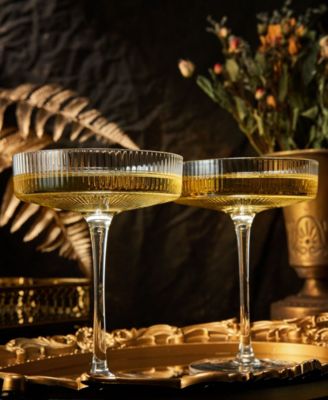 Ribbed Eve Martini and Champagne Coupe Cocktail Glasses, Set of 2