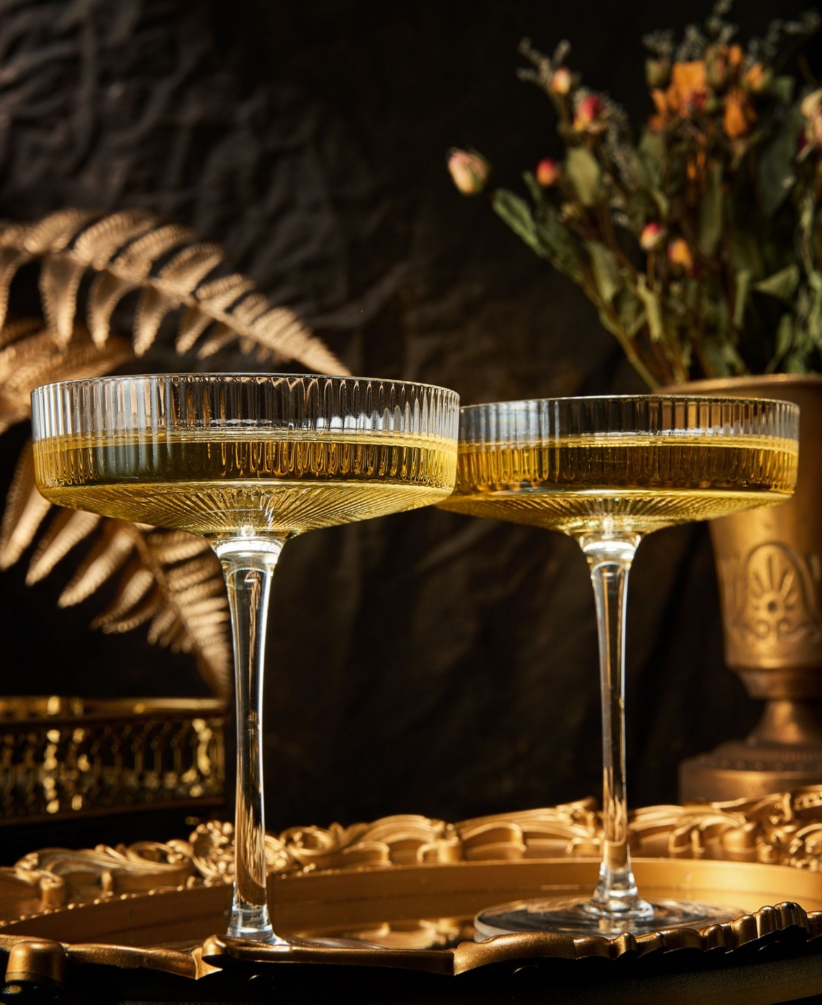 The Wine Savant Ribbed Eve Martini And Champagne Coupe Cocktail Glasses, Set Of 2 In Clear