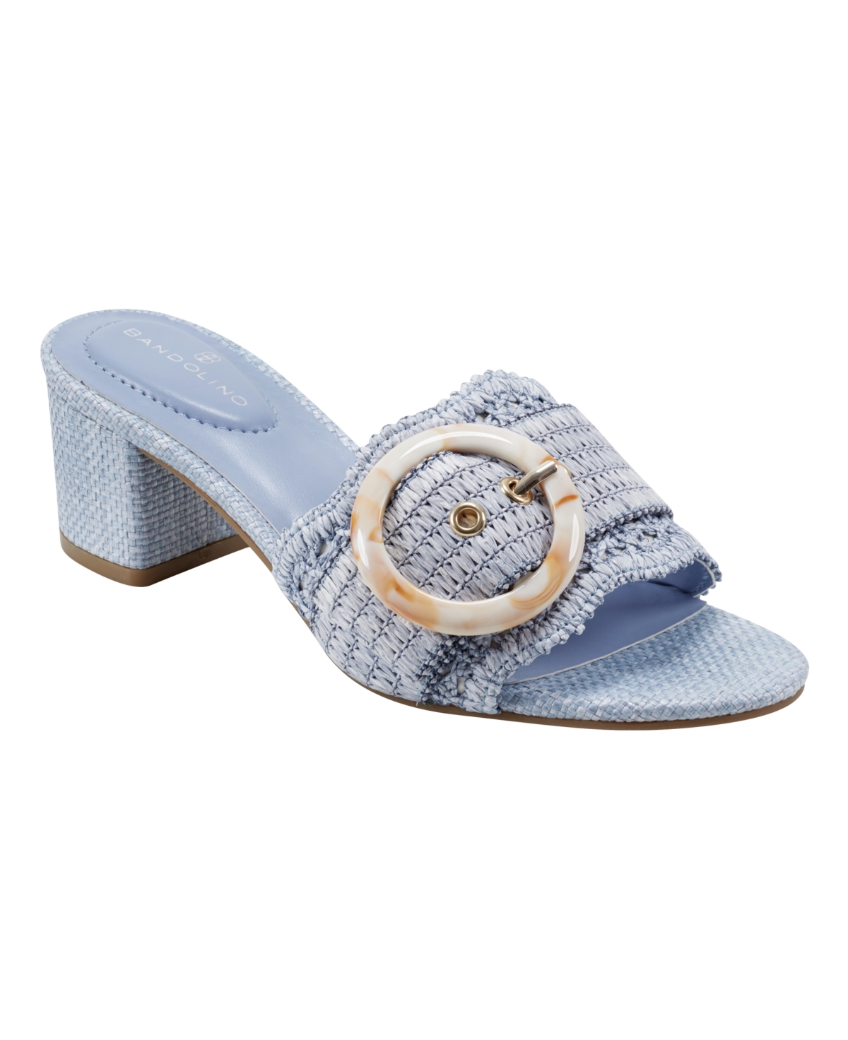 Women's Anni Raffia Crochet Block Heel Slide Dress Sandals - Light Blue