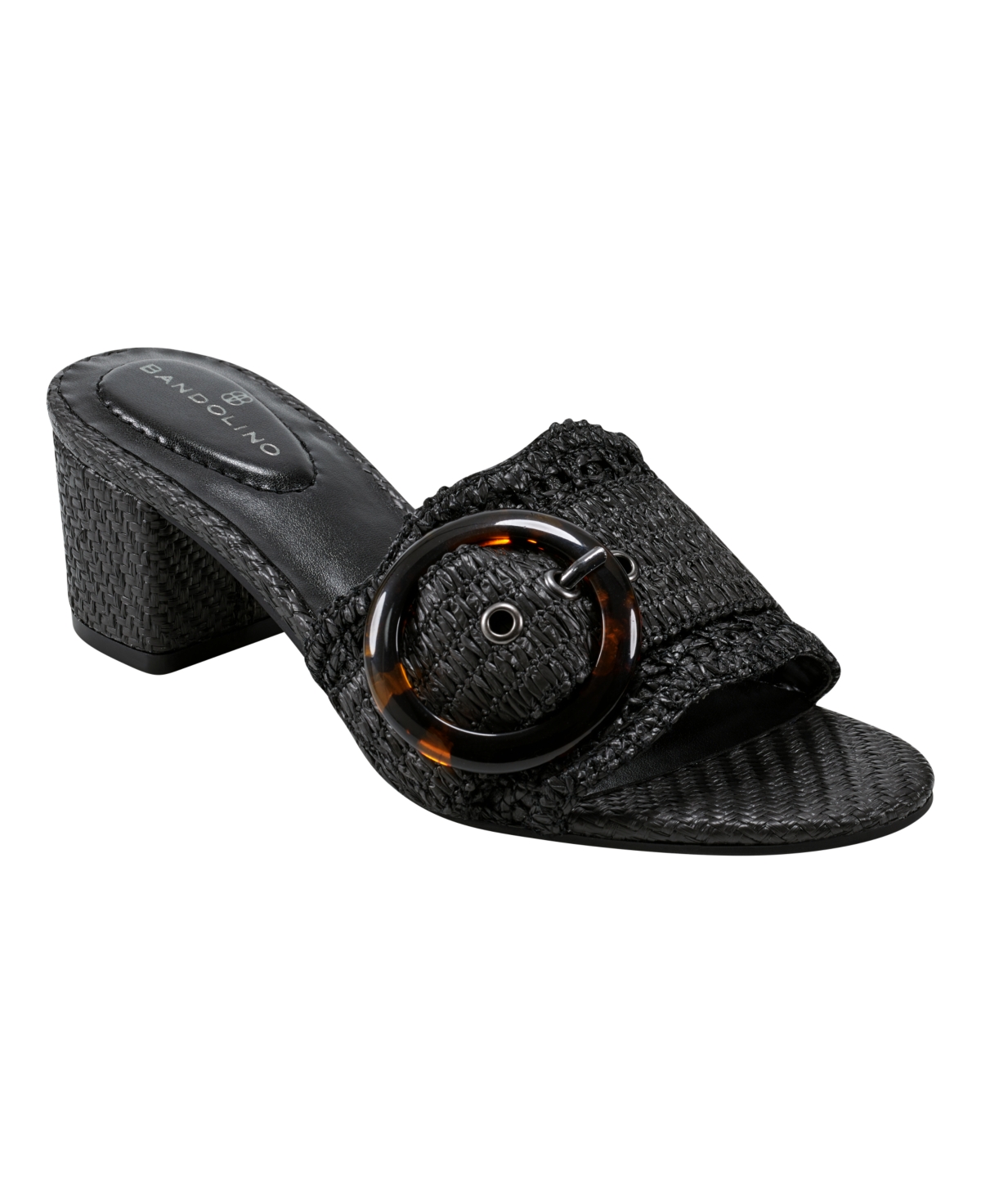 Women's Anni Raffia Crochet Block Heel Slide Dress Sandals - Black