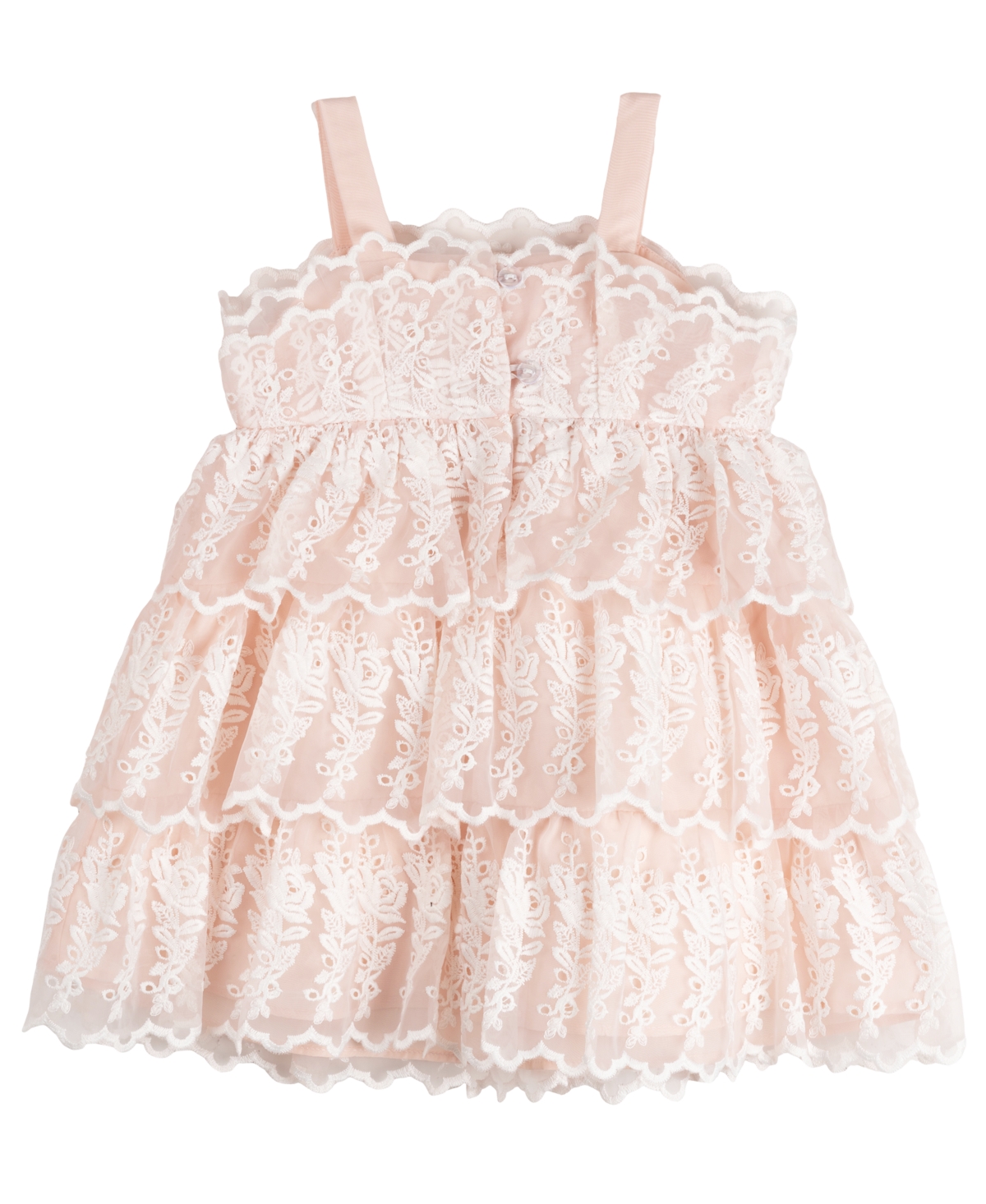 Shop Rare Editions Baby Girls Tiered Embroidered Organza Dress In Blush