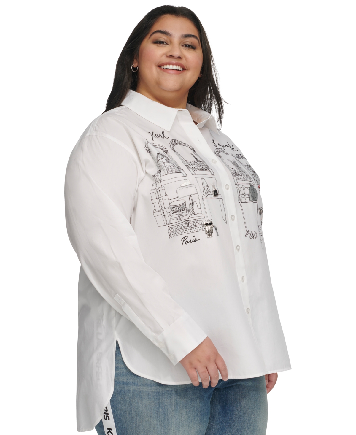 Karl Lagerfeld Paris Plus Size City Scene Cotton Shirt, First@Macy's