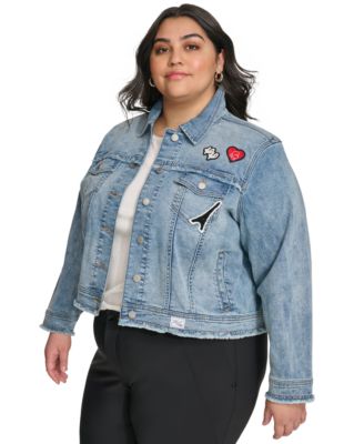Plus Size Patch-Trim Denim Jacket, First@Macy’s