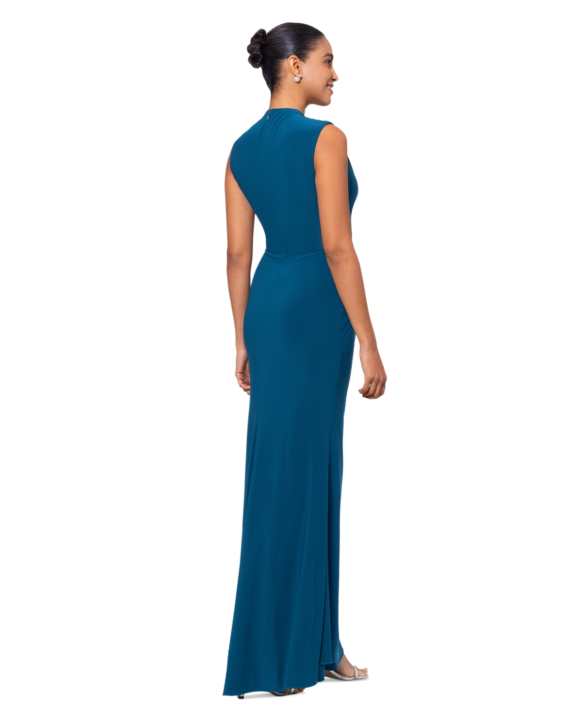 Shop Betsy & Adam Women's Ruched Draped Gown In Mallard