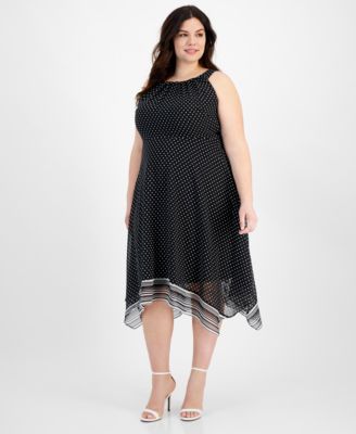 Robbie Bee - Plus Size Polka-Dot Handkerchief-Hem Dress