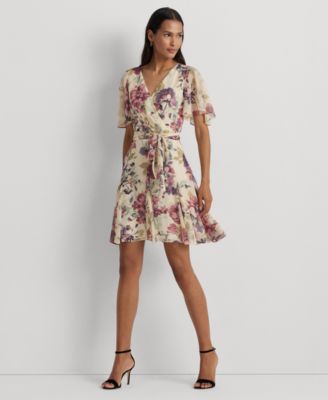 Lauren Ralph Lauren Women s Floral Crinkle Georgette Surplice Dress Macy s