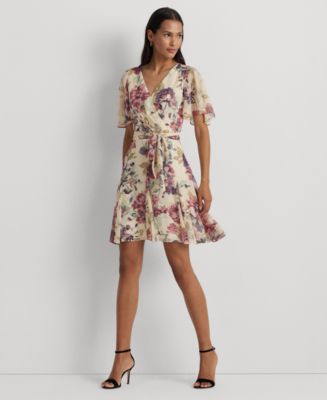 Lauren Ralph Lauren Women's Floral Crinkle Georgette Surplice Dress ...