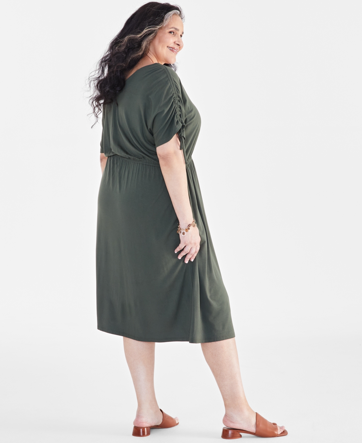 Style & Co Plus Size V-Neck Shirred-Sleeve Dress, Created for Macy's