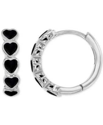 Macy's - Black Spinel Heart Small Hoop Earrings (2 ct. t.w.) in Sterling Silver, 0.55"