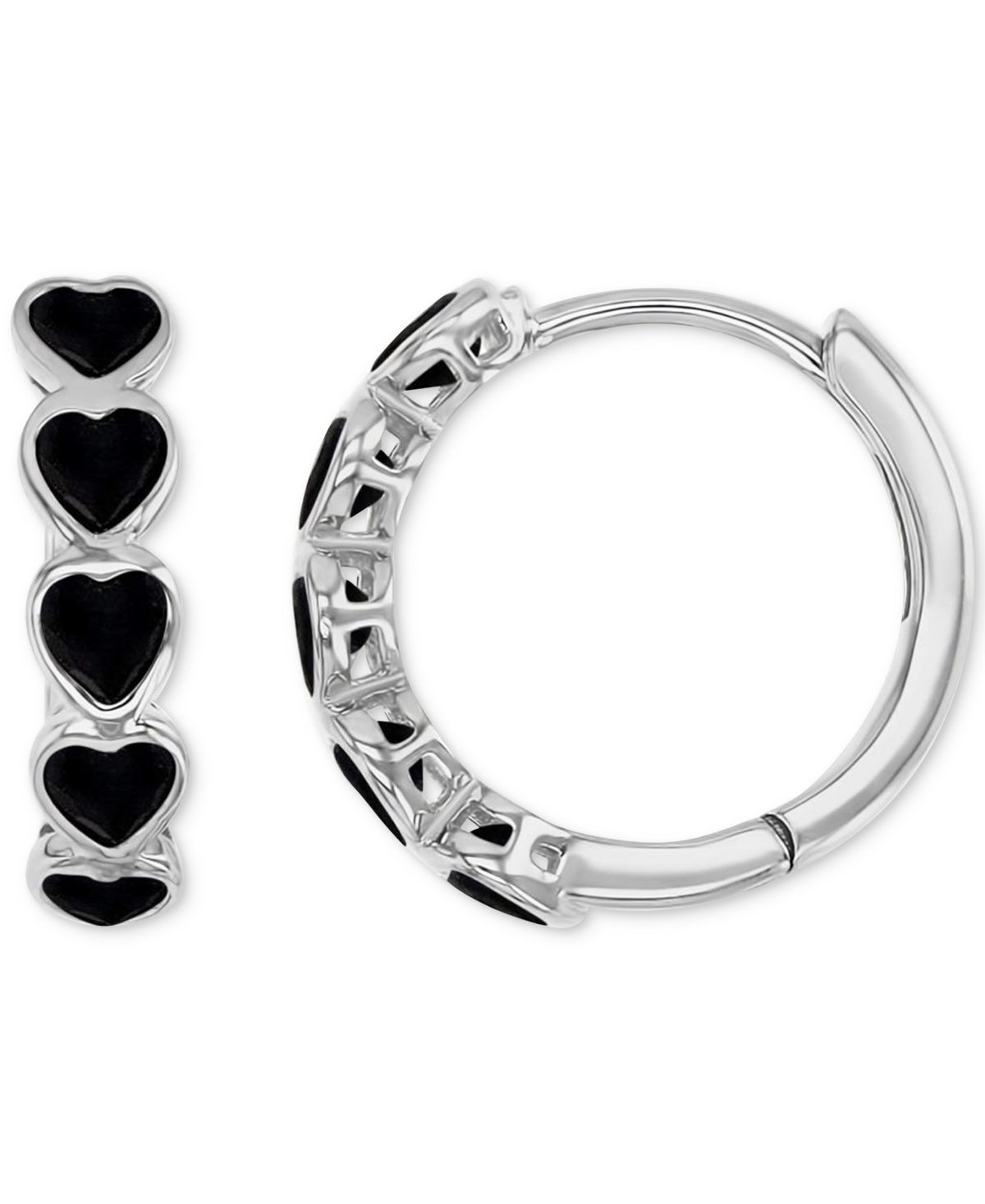 Shop Macy's Black Spinel Heart Small Hoop Earrings (2 Ct. T.w.) In Sterling Silver, 0.55"