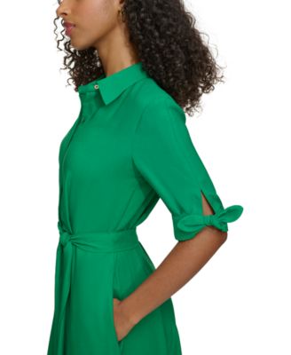 Calvin Klein Petite Tie-Front Short-Sleeve Tie-Waist Dress - Macy's