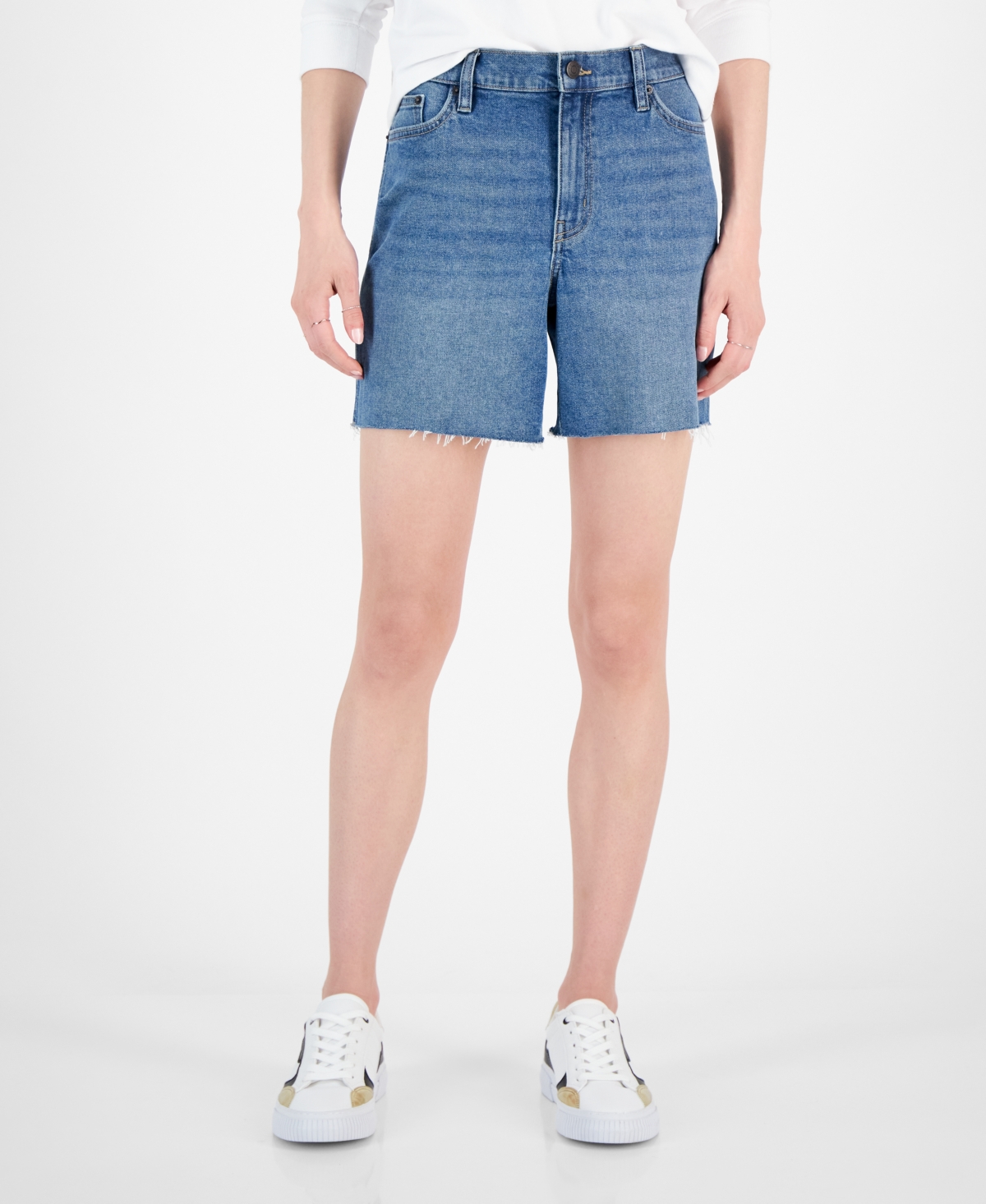 Women's High-Rise Denim Carpenter Shorts - Blue Wave
