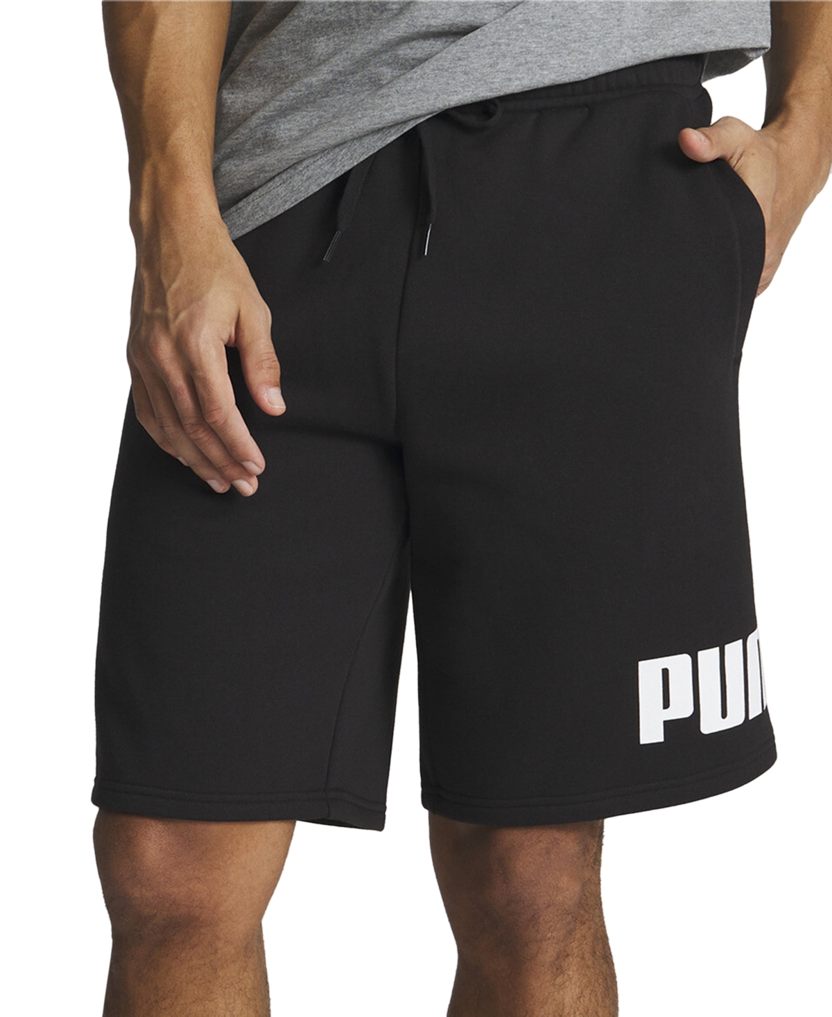 Shop Puma Men's Regular-fit Big Logo-print Fleece 10" Shorts In  Black